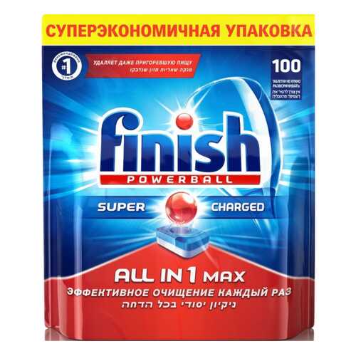 Таблетки для посудомоечной машины Finish all in 1 max super charged 100 штук в Новэкс