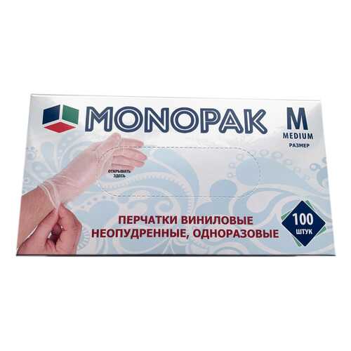 Перчатки Monopak виниловые неопудренные бесцветные M 100 шт 50 пар в Новэкс