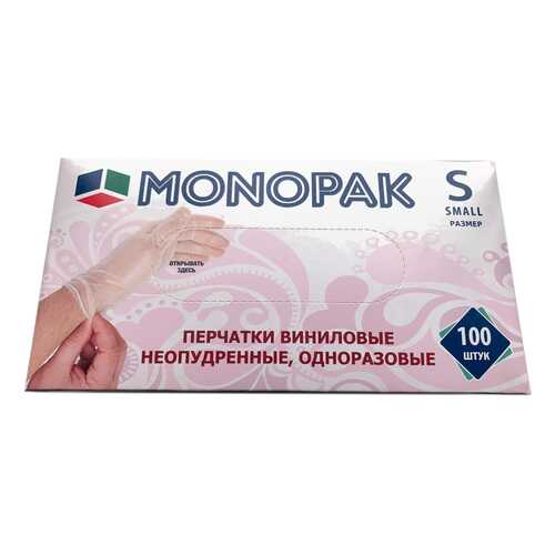 Перчатки Monopak виниловые неопудренные бесцветные S 100 шт 50 пар в Новэкс