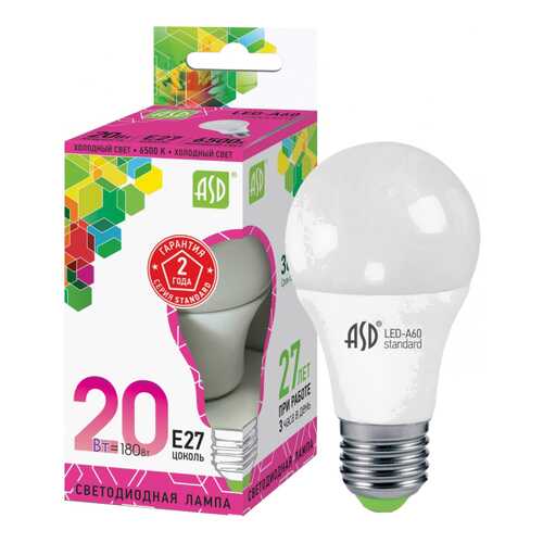 Лампочка ASD A60 E27 20W 6500K LED-A60-standard в Новэкс
