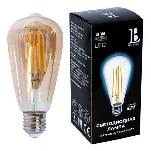 Лампочка L&B E27-8W-SТ64-NH-fil gold в Новэкс