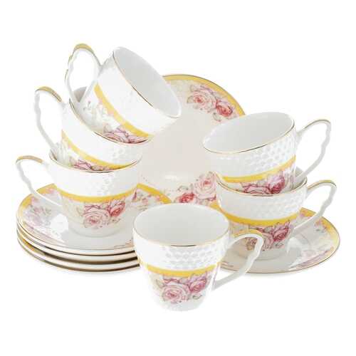 Кофейный сервиз Loraine Розы 25788 Белый, желтый, розовый в Новэкс