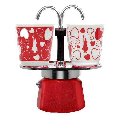 Набор Bialetti Bicchierini кофеварка мини экспресс на 2 порции и 2 чашки, сердечки в Новэкс